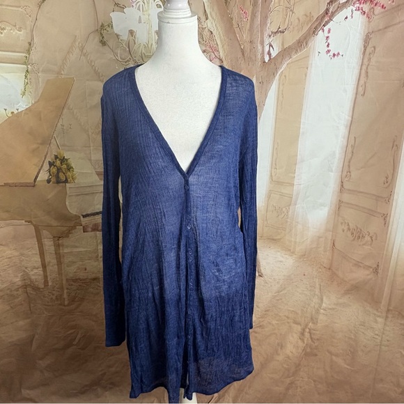 NEW Eileen Fisher Wool Blend Cardi Women's Navy Button Down Cardigan - Picture 2 of 11